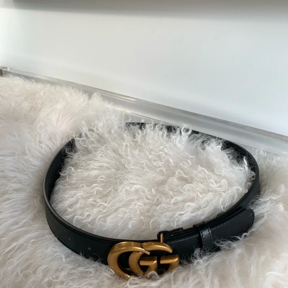 Gucci Black Leather Belt with Gold Double G Logo Buckle